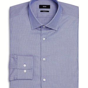 NWT BOSS Men's Marley Check Print Sharp Fit Dress Shirt / BLUE RED / 16L